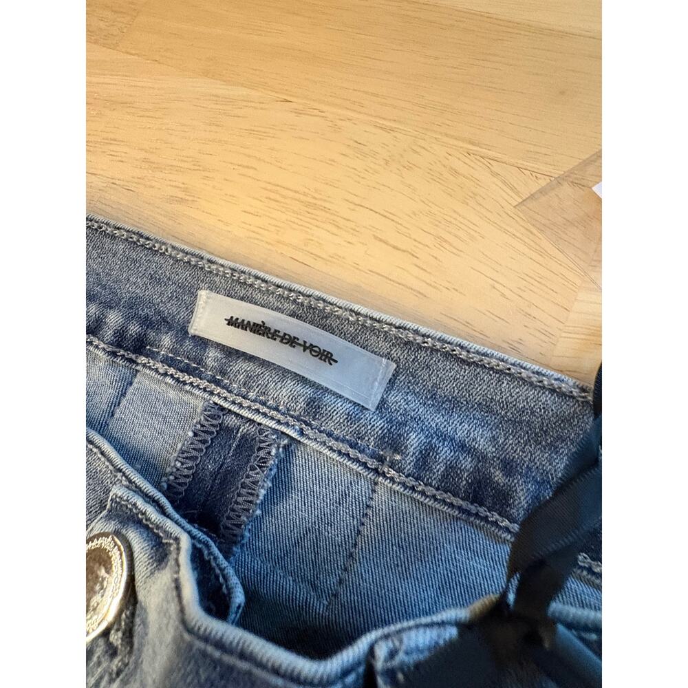 Maniere De Voir Curved Contour Panel Denim Jeans Blue Streetwear Cyber Y2K - Picture 4 of 11